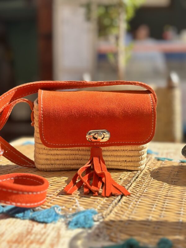 pochette raphia et daim orange